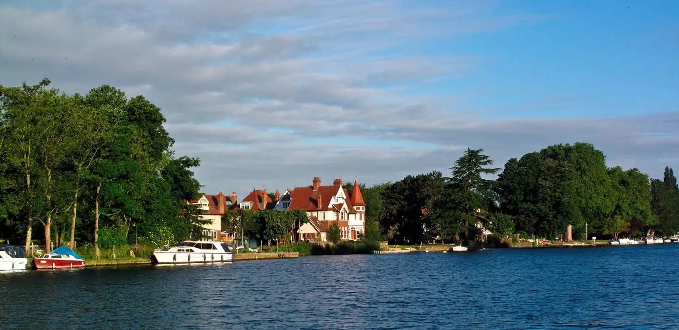 Riverside houses on the Thames near Teddington Lock